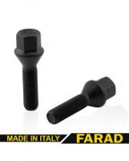Болт колесный М12x1.5x40мм Конус Черный цинк Ключ 17  Farad (Италия) Удлиненный