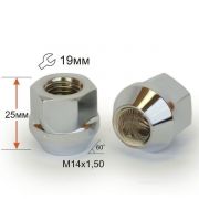 Гайка колісна М14x1.5x25мм Конус Хром Ключ 19 Гайка колісна М14x1.5x25мм Конус Хром Ключ 19